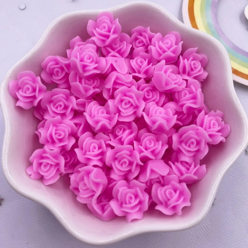 50pcs Resin Cute Colorful 10mm Rose Flower Gem Flatback Stone  Applique DIY Home  Figurine Scrapbook for Nail Craft Accessory