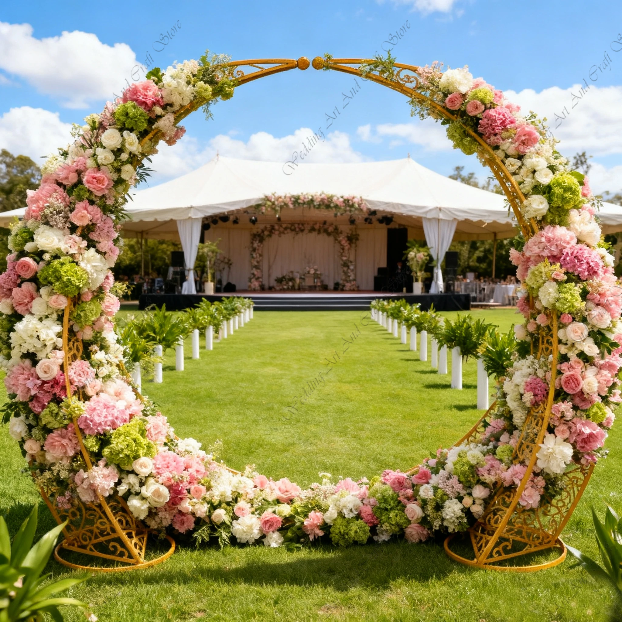 2pcs H2.6M f30 wedding party supplies Wedding Moon Arches  Mesh Arch Backdrop Stand Iron Walk Way Stand for Wedding ivy344