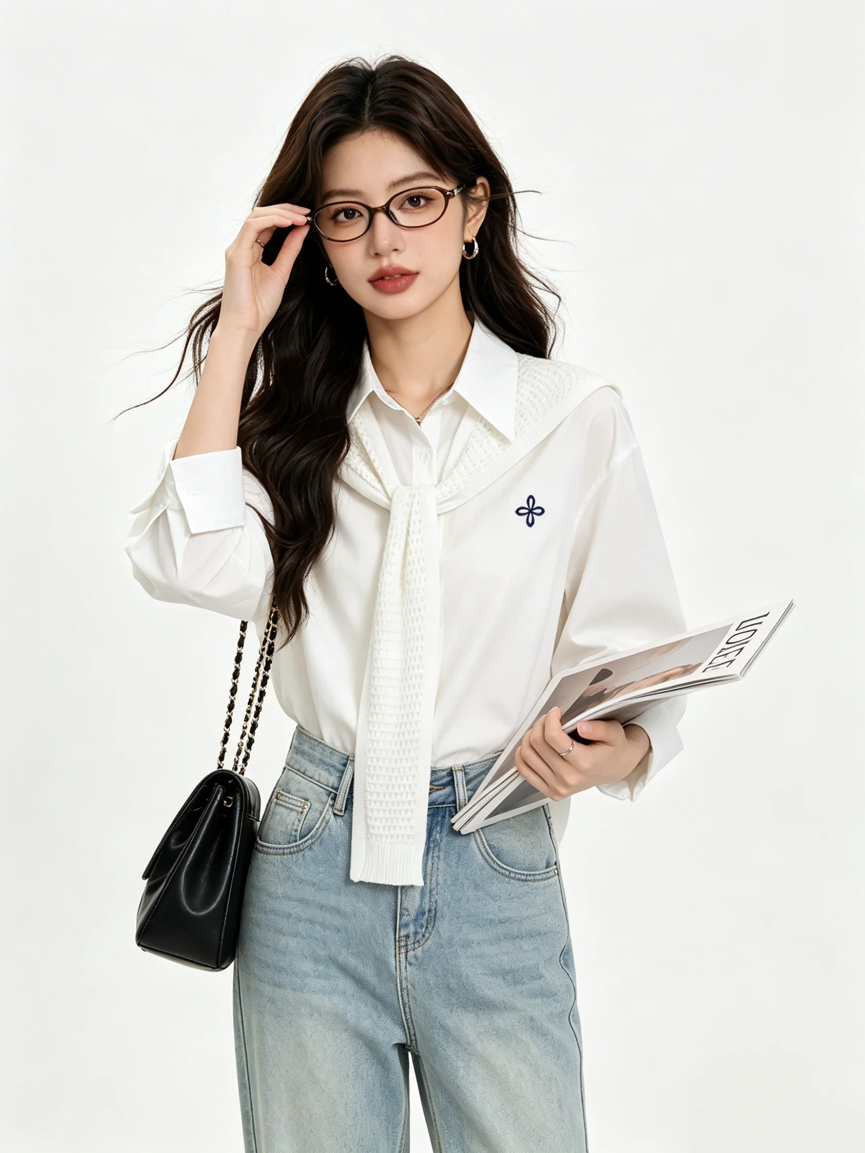 

Elegant Embroidered Loose Casual Skin-friendly Sun-protective Outerwear Shirt Korean Style Spring Early Loose Slimming Top