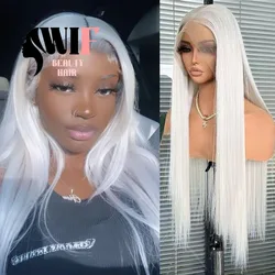 WIF Long Straight White Color Cosplay Synthetic Wig Silk Straight Natural Hairline Heat Fiber Lace Front Wigs Women Makeup Use