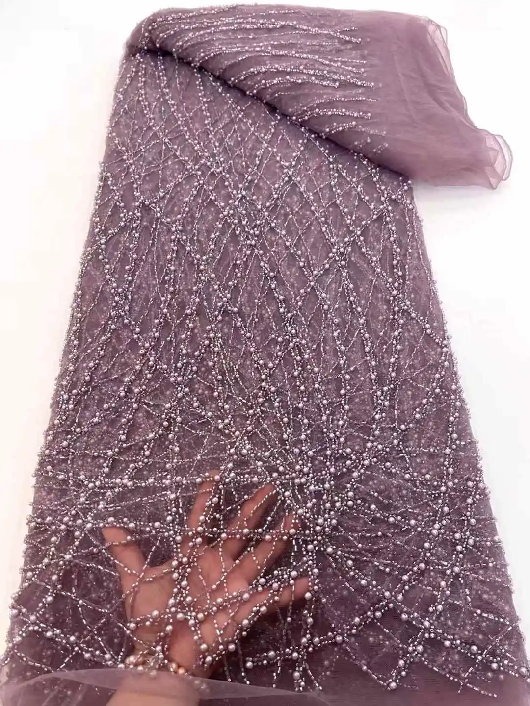 High-End หรูหราภาษาฝรั่งเศสคําเย็บปักถักร้อย Heavy เจ้าบ่าวลูกปัดลูกไม้ผ้าเลื่อม 5 หลาคุณภาพสูง Materiel สําหรับชุดปาร์ตี้