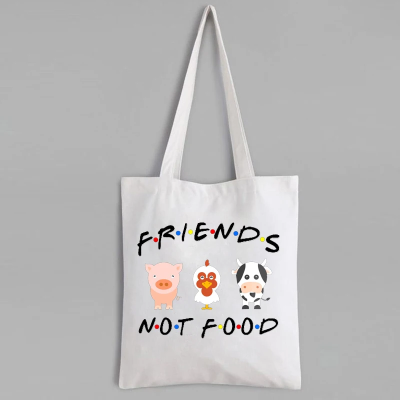 Vegetarian Tote Bag Friends Not Food Canvas Tote Animal Lover Pures and Bags Vegan Gift Funny Womens Reusable Shopping Bag