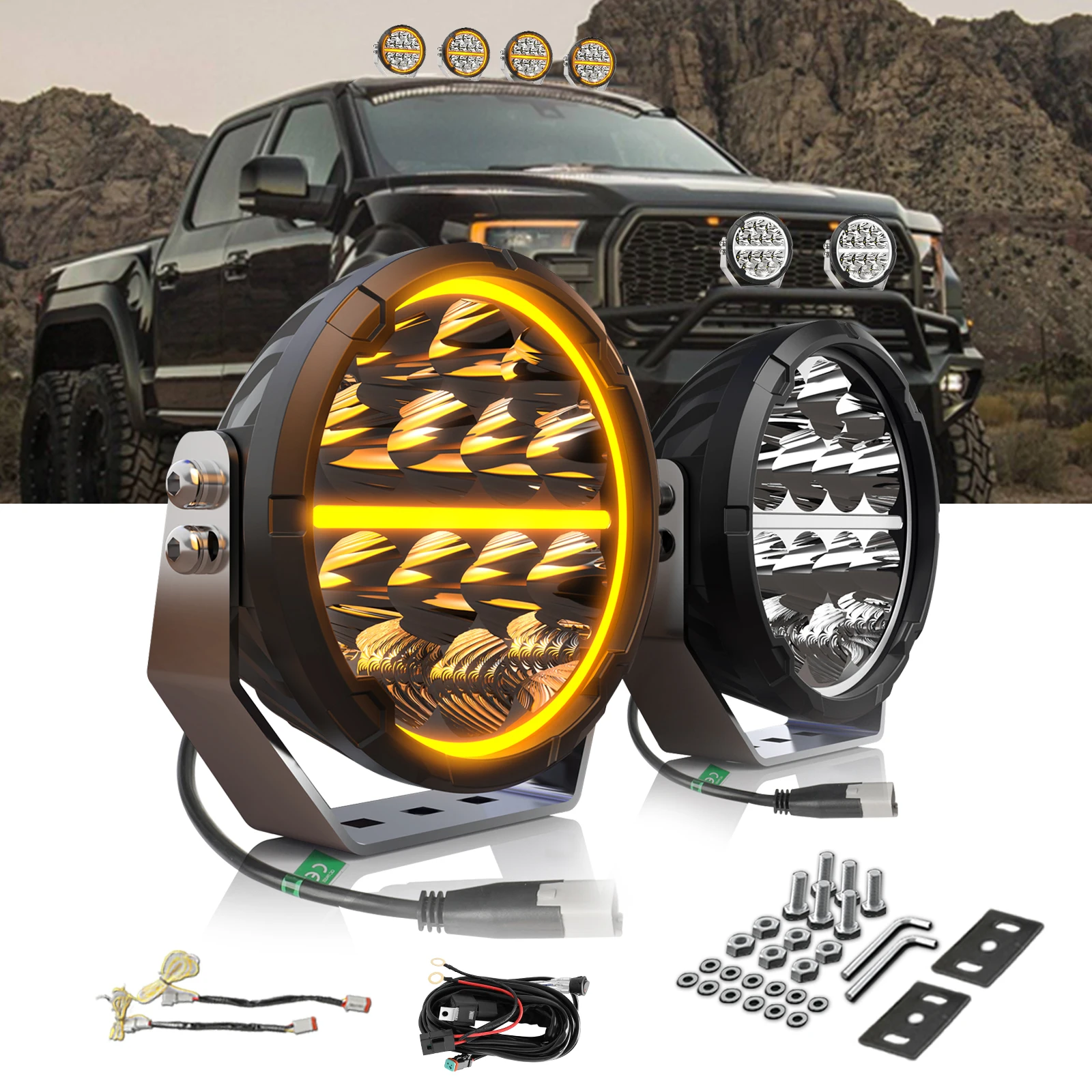 

Overlanding Combo Beam Auxiliary Lights On Front 6.5 Inch LED Off-Road Driving Light 150w For Pickup Truck SUV White Amber DRL