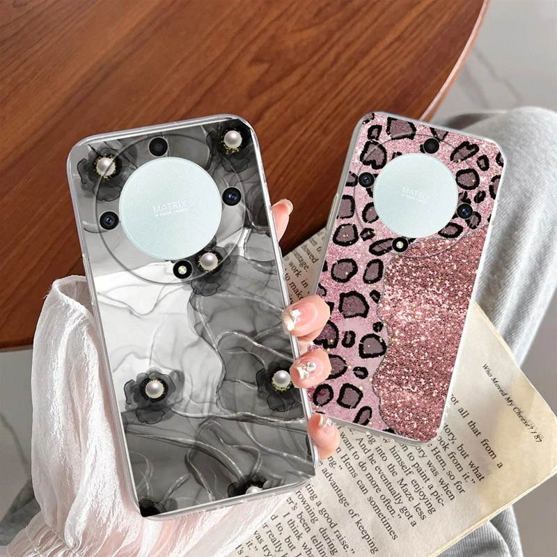 Leopard Print Flowers Hearts Love Phone Cases For Honor X9a X9b X30 50 Magic4 Magic5 Magic6 Lite 5G Huawei Mate 20 Clear Cover