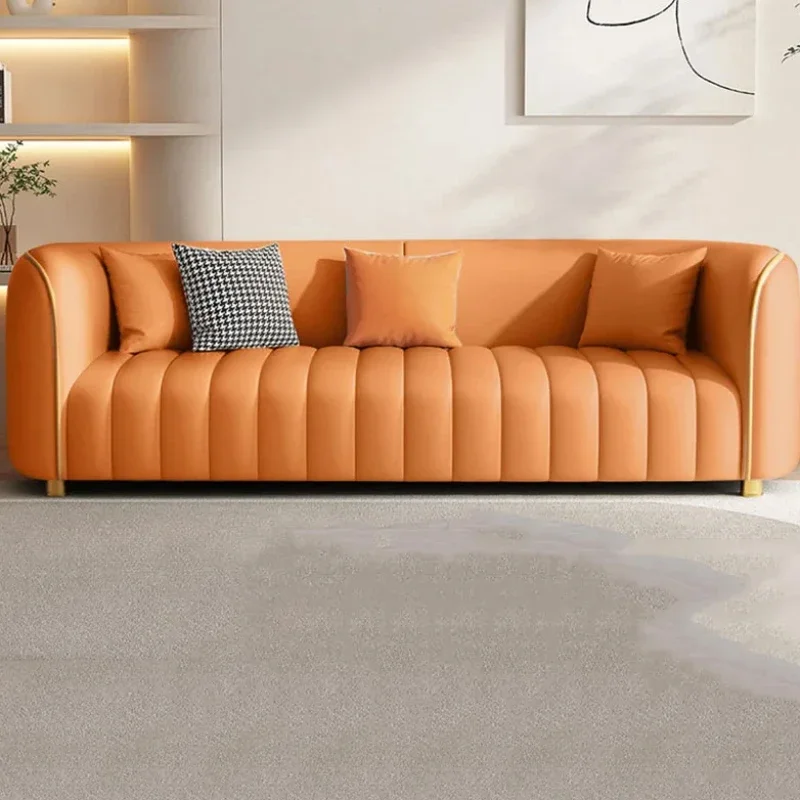 Fancy Aesthetic Modern Living Room Sofa Elegant Orange Floor Modern Puffs Sofa Design Luxury Nordic Sofy Do Salonu Furniture