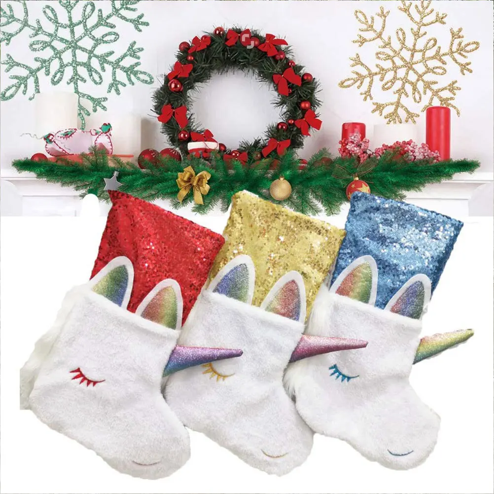 

1pc Unicorn Christmas Stocking Candy Fruit Gift Bag Heat Light Resistance Decorations Yellow Sock Tree Supplies