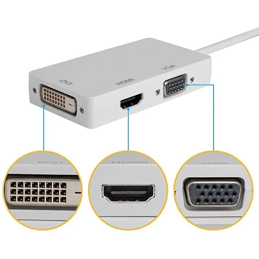كابل محول Mini DisplayPort إلى HDMI 4K VGA DVI 3 في 1 1080P Thunderbolt Mini DP إلى VGA HDMI DVI محول لأجهزة الكمبيوتر المحمول Macs