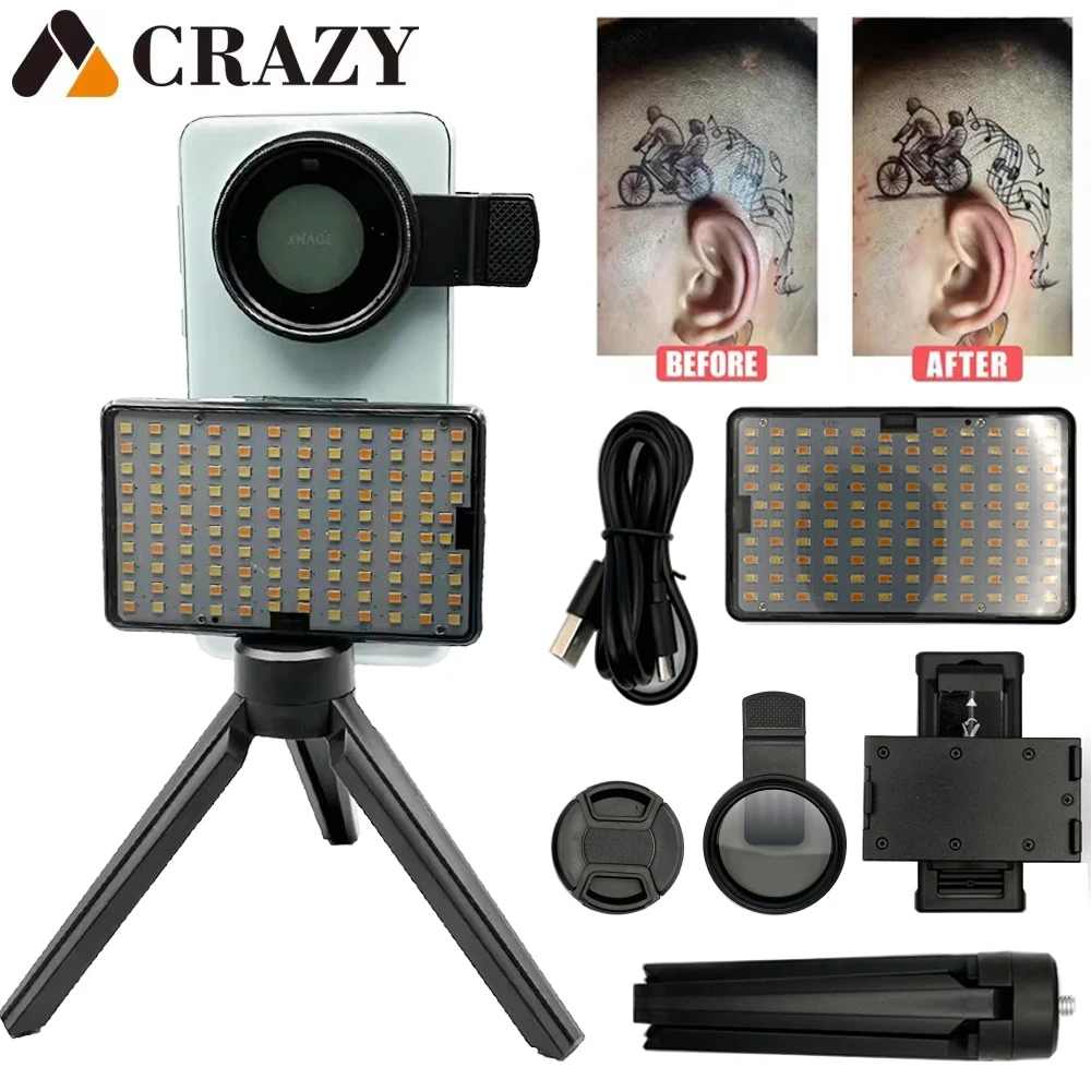 

Удаление бликов, заполняющий светильник для татуировки с 120 светодиодными бусинами, 52 мм Cpl, объектив для мобильного телефона, круглый поляризационный фильтр, светильник для фотосъемки с татуировкой