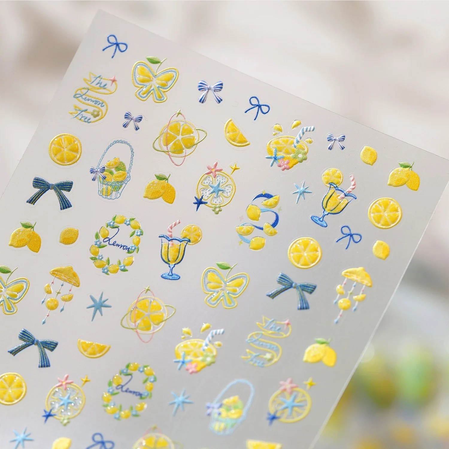 Cute Tropical 5D Nail Stickers Summer Lemon Slice Fruit Drink Cup Butterfly Ribbon Bowknot Wreath Star Self‑Adhesive Nail Decal