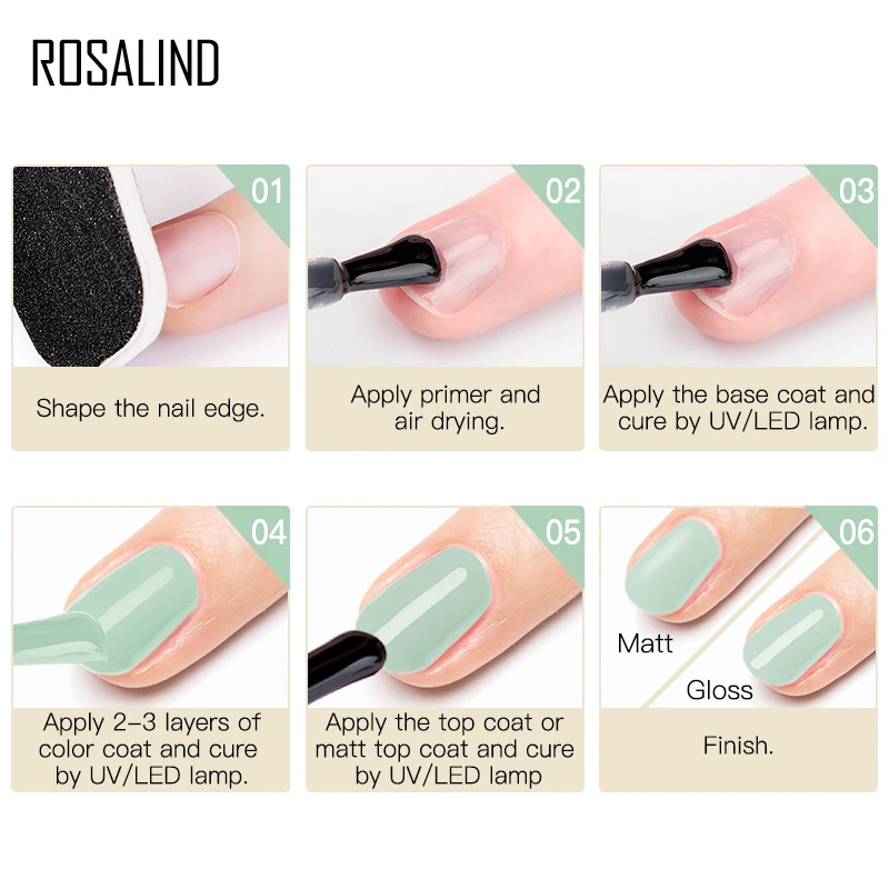 ROSALIND เล็บผง Matt Top Coat UV เจลสำหรับเล็บ Healthy Primer Base Top Coat กึ่งถาวรเล็บ Art