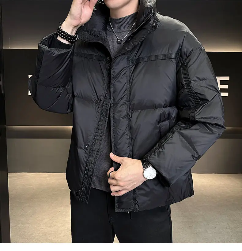 Men's Winter Down Jackets New Micro-wide Long Sleeve Men Clothing Loose Large Size Duck Down Jacket Casual Coat 2025 New Coffee