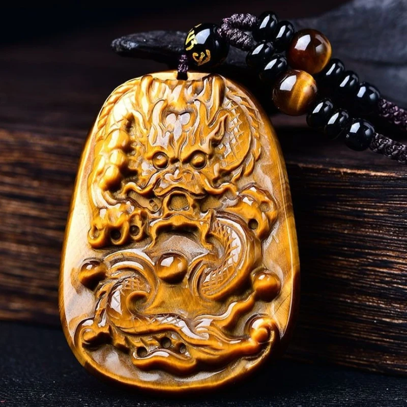 Natural Tiger's Eye Stone Dragon Pendant, Exquisite and Elegant Ethnic Style Jade Pendant.