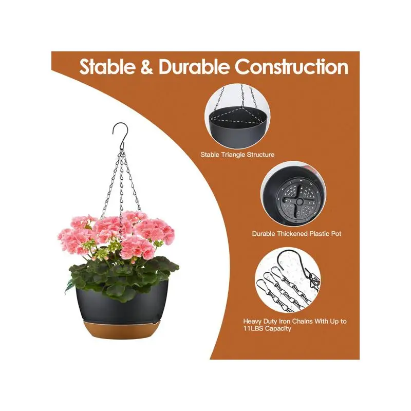

4 Pcs Minimalist Hanging Planters with 9.64-Inch Diameter, Drainage Holes, Removable Self-Watering Tray for Medium Plants and