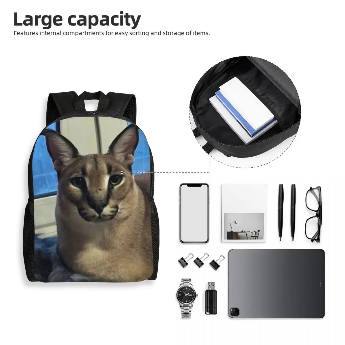 Mochila de viaje grande y divertida para hombre y mujer, bolsa para ordenador portátil, Caracal Cat, morral para Estudiante Universitario