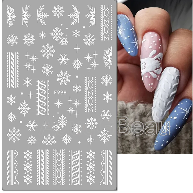 3d Nail Art Stickers Christmas Winter White Snowflake Xmas Trees Decals For Nails Decoration Manicure Salon Beauty