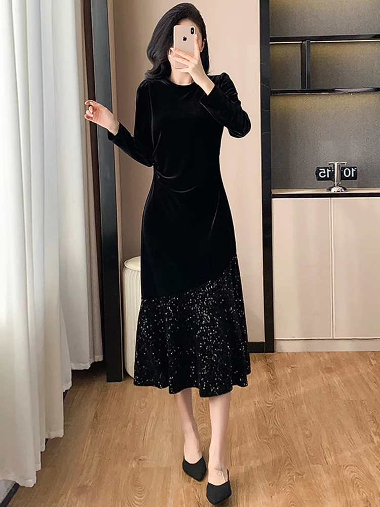 فستان نسائي مخملي للخريف والشتاء من NYFS فضفاض مقاس كبير وأكمام طويلة فستان طويل رداء Elbise #5