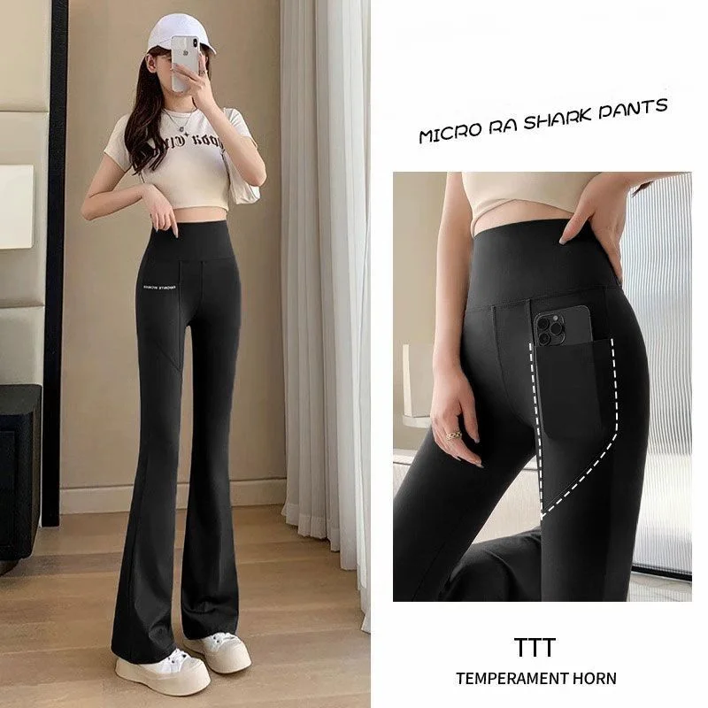 

Spring/Summer Thin Double Pocket High-waist Skinny Female Micro Speaker Barbie Pants Flare Casual All-in-one Slim Shark Trousers