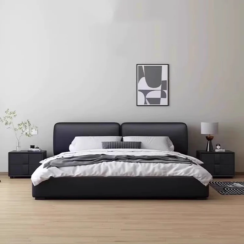 

Minimalist Master Bedroom Bed Double Simple Soft Light Luxury Bed Black Bedding King Camas Moderrnas Inteligentes Furniture
