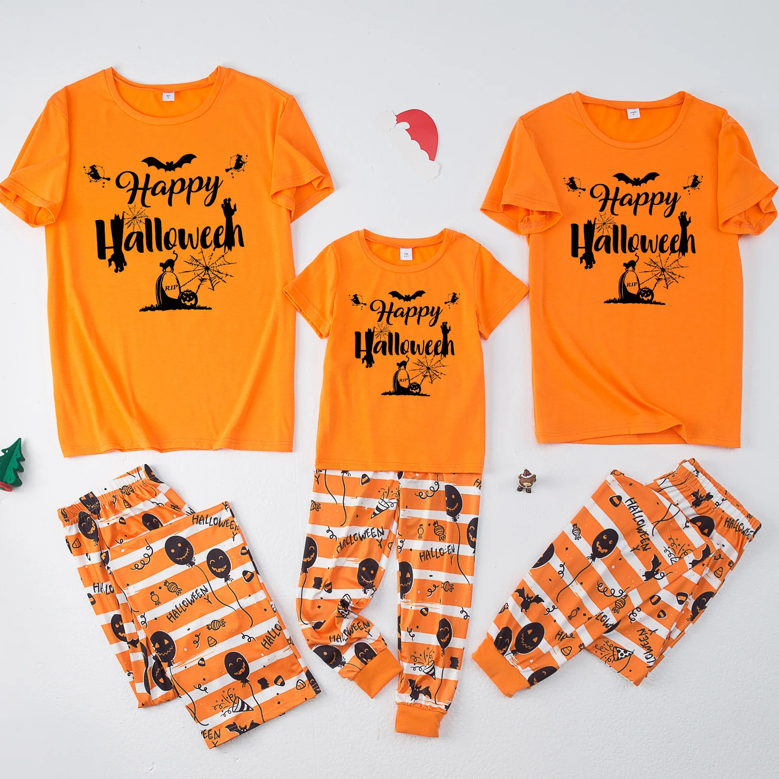 Happy Halloween Matching Pajamas Set Pumpkin Print Mom Dad Kids 2 Pieces Suit Pyjamas Baby Romper Party Clothes Family Look Pjs