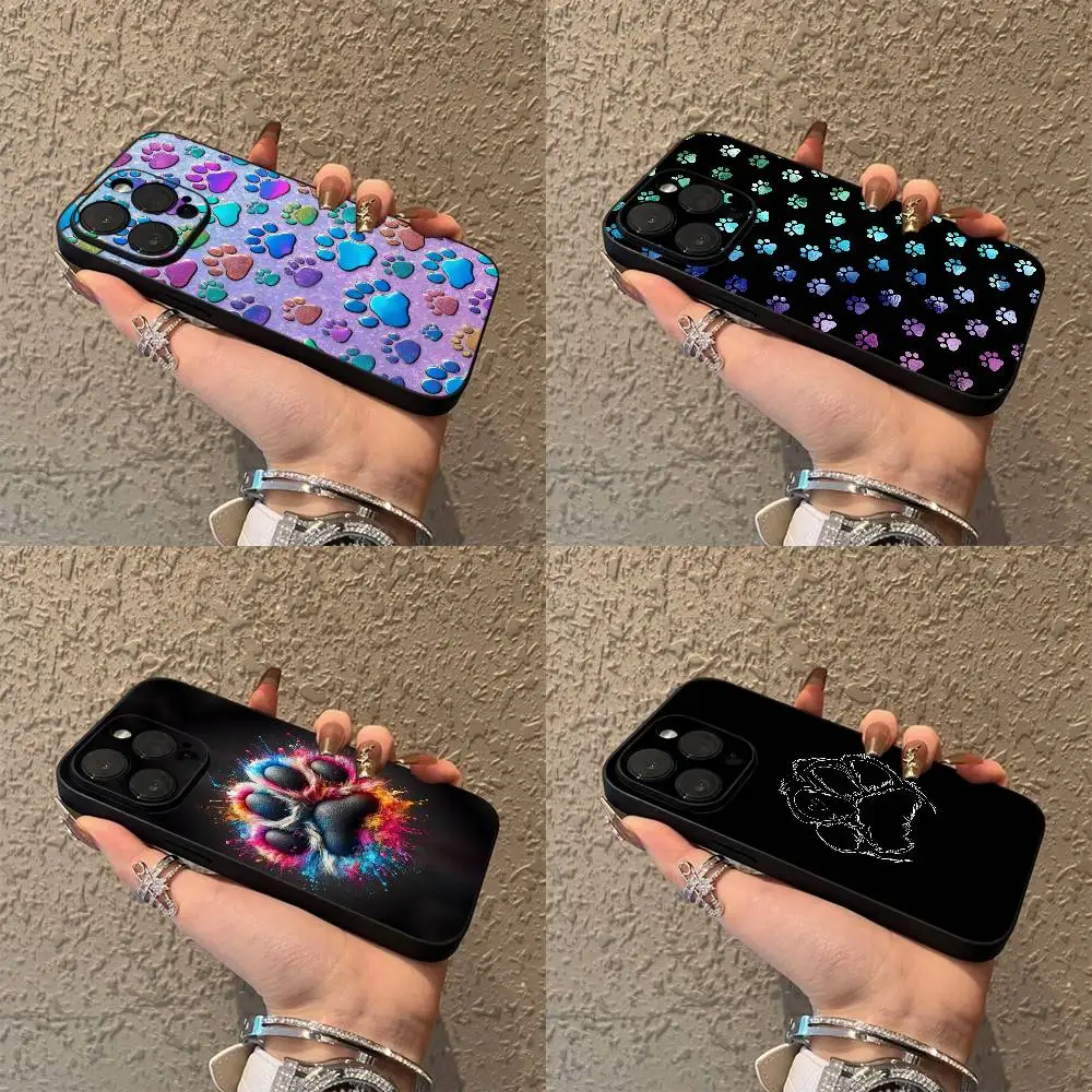 

Dog Footprints Puppy Paw Print Phone Case For iPhone 16,15,14,13,12,11,Pro,XS,Max,XR,Plus,E,SE4,Mini Black Soft Cover