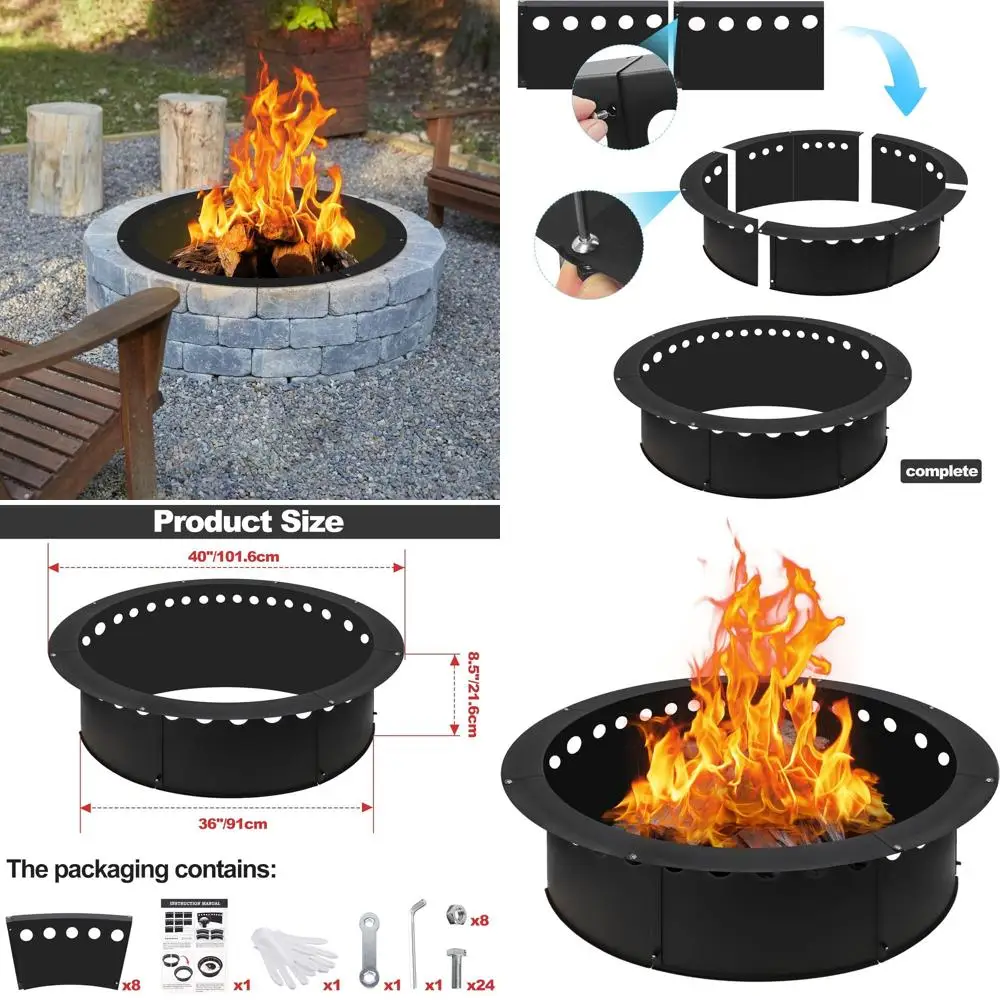 

40 Outdoor Fire Pit Ring, 36 Inner Diameter, Heavy-Duty Metal for DIY Campfires or Bonfires