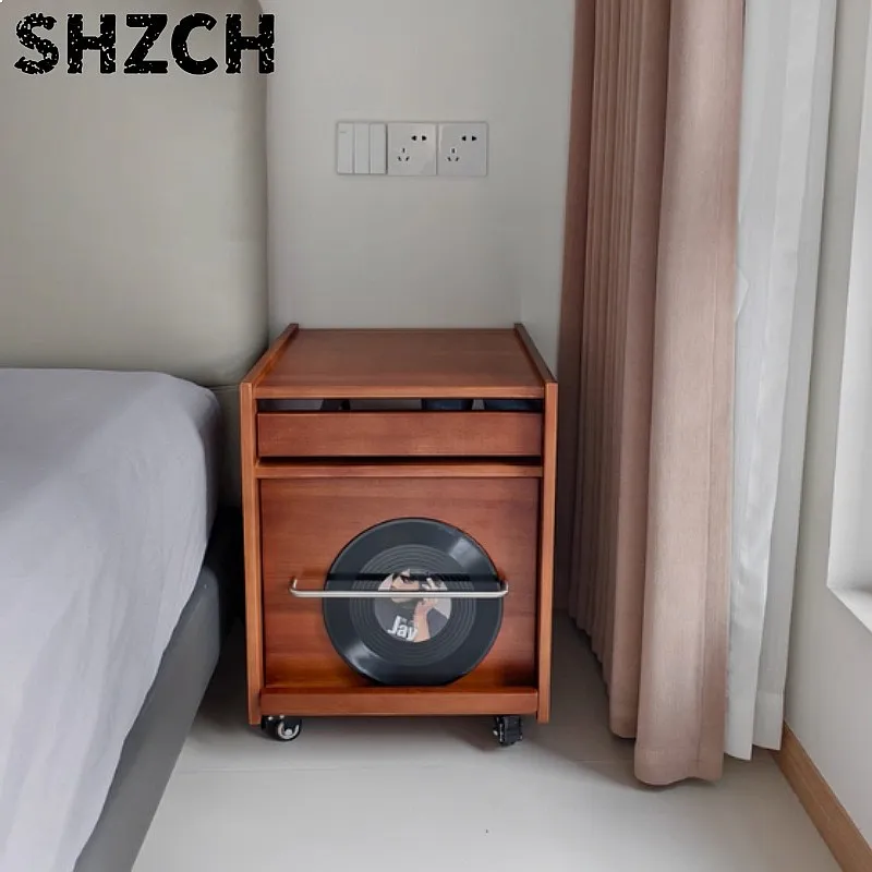 Bauhaus Solid Wood Nightstand with Drawers, Multi-Layer Bedside Cabinet for Small Spaces