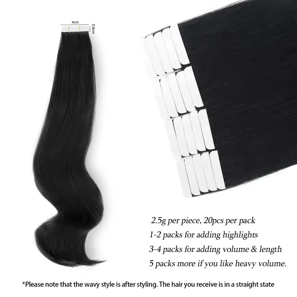 Tape in Hair Extensions Human Hair Brazilian Hair 100% Human Hair Extensions 20 Pcs Straight for Women