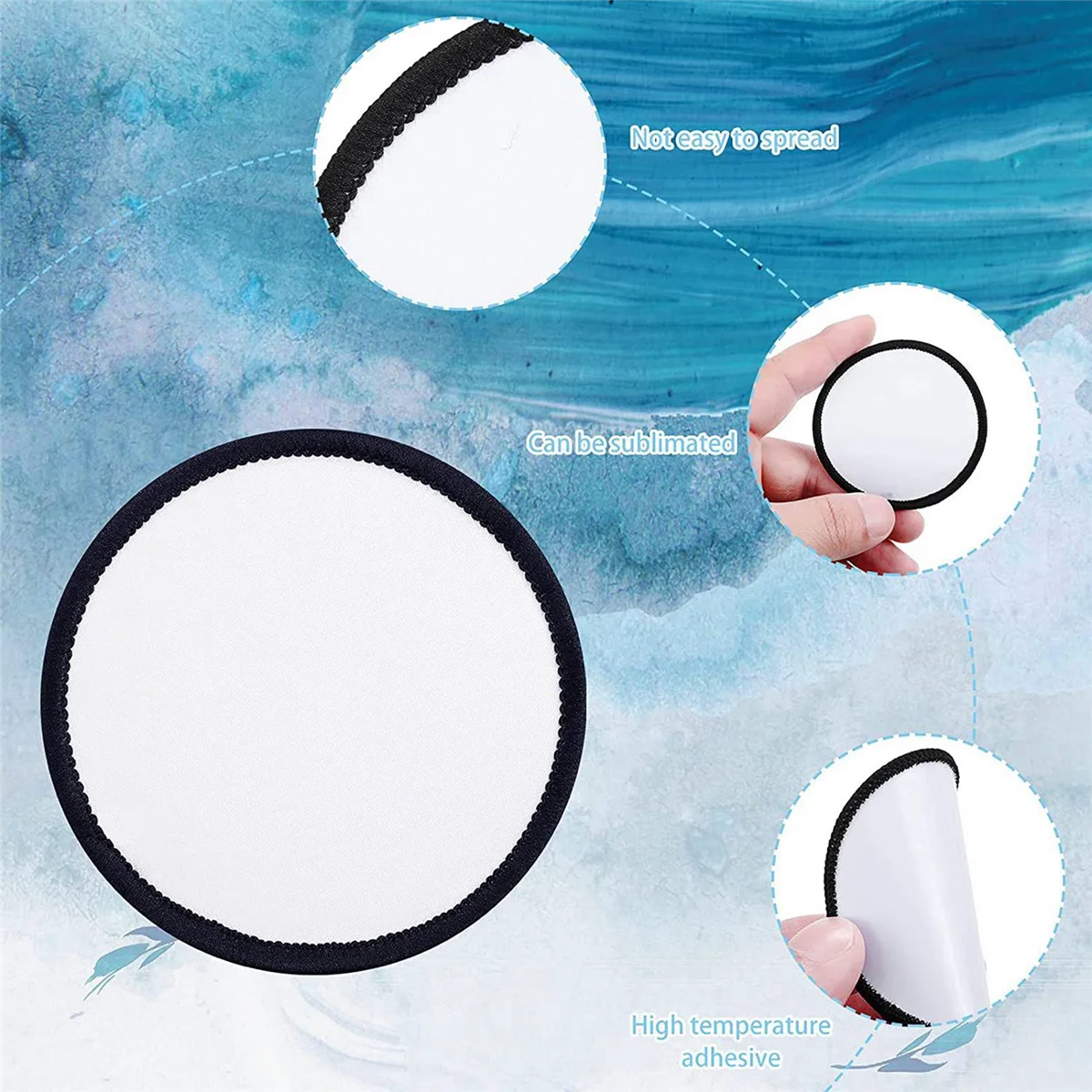 64 Pieces Sublimation Patch Blanks Quality Fabric Iron-on Circular Blank Patch for Clothes, Hats, Uniforms, Backpacks