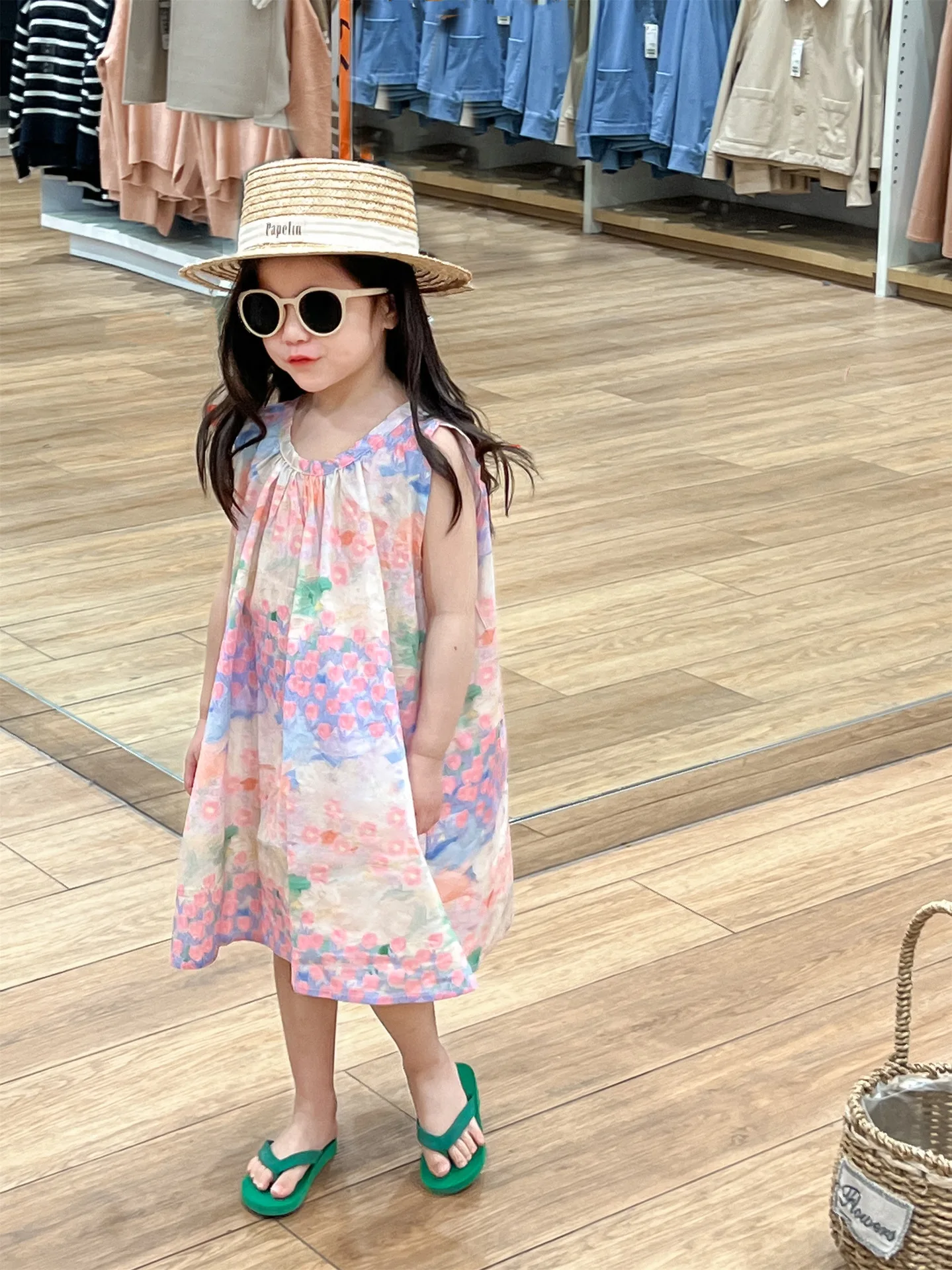 Baby Girls Sundress Summer 2024 Girls Sweet and Gentle Back Lace-up Floral Loose Sleeveless Dress Girls Long Dress