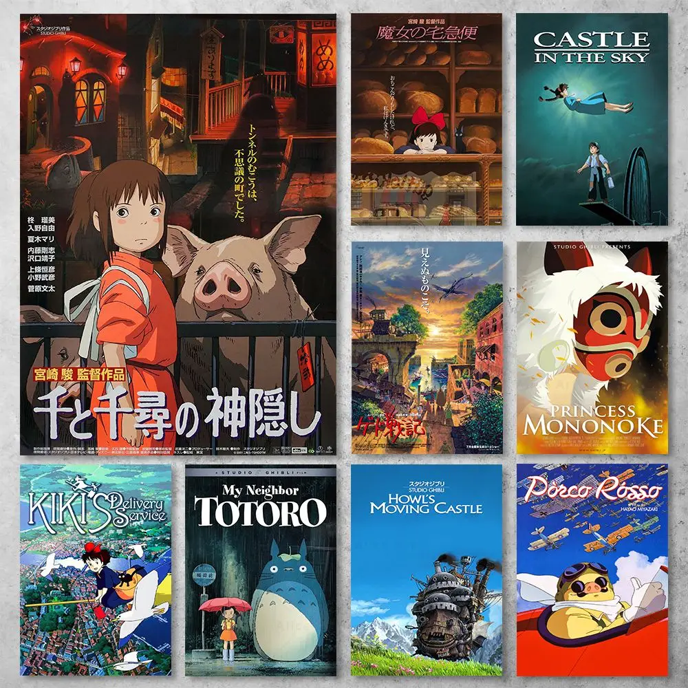 Póster de Anime clásico de Studio Ghibli, impresiones de Spirited Away Totoro Ponyo, lienzo, arte de pared para decoración del hogar, Bar y cafetería