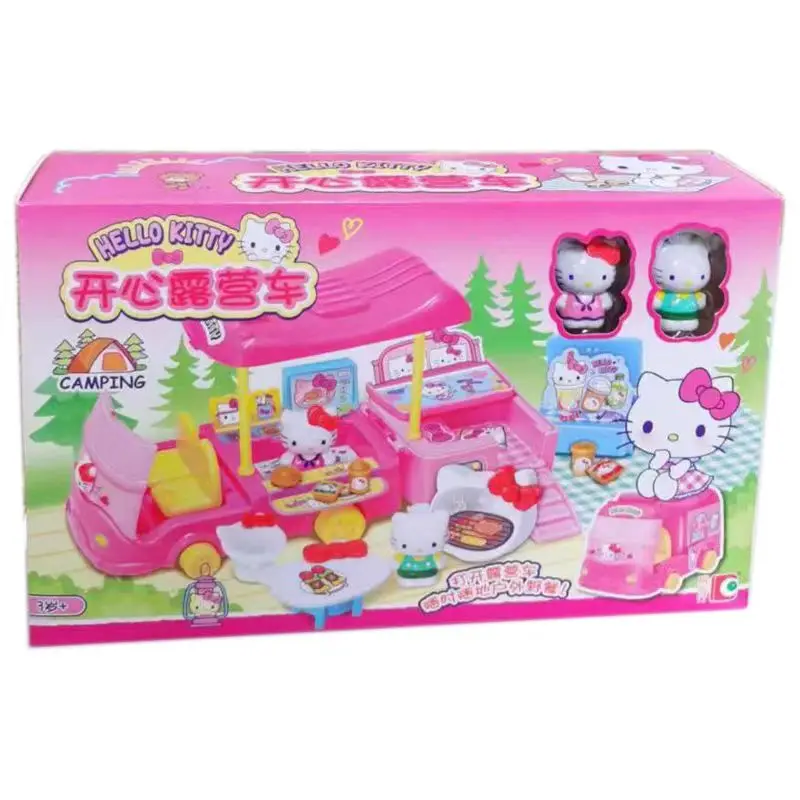 헬로키티, 행복한 캠핑카50144, 야외 캠핑 소녀, 가족과 함께 놀고 있는 모습, 미니 RV 장면, 장난감 보관함
