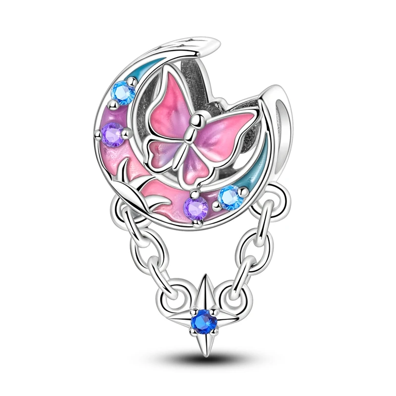 Plated 925 Silver Moon & Butterfly Fairy-Tale Romantic Charms Fit Original 925 Charms Bracelet Beads Jewelry Gifts for Women