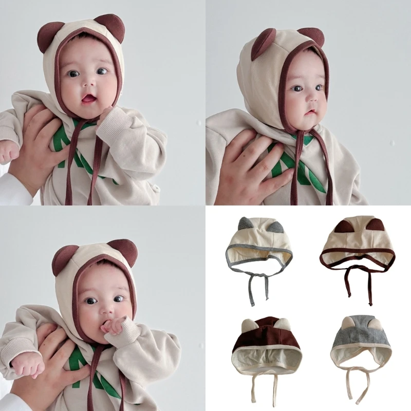 Newborns Cotton Bonnet with Ear Flaps and Chin Ties Breathable Baby Fetal Caps