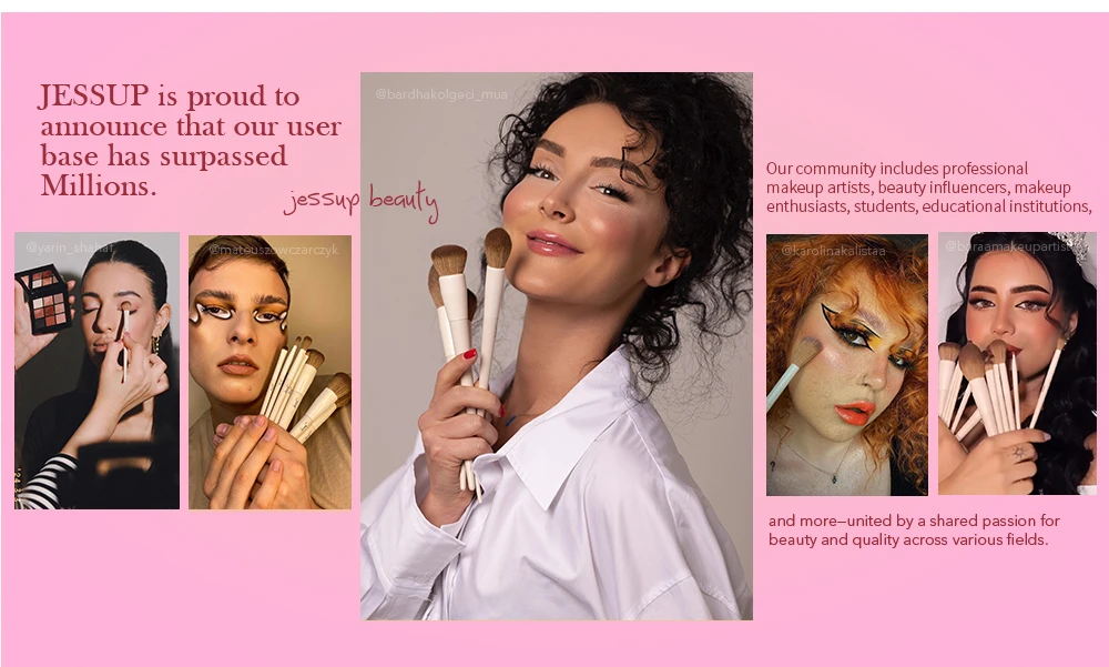 Jessup - Juego de 14 brochas de maquillaje para base, polvos, contorno, rubor, sombra de ojos, delineador, con caja de regalo, T329-G - details 4