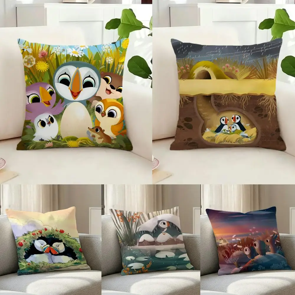 Soft Kidsanimation P-Puffin Rock Cushion Cover Washable Faux Linen Cover Modern Lightweight for Living Room Sofa