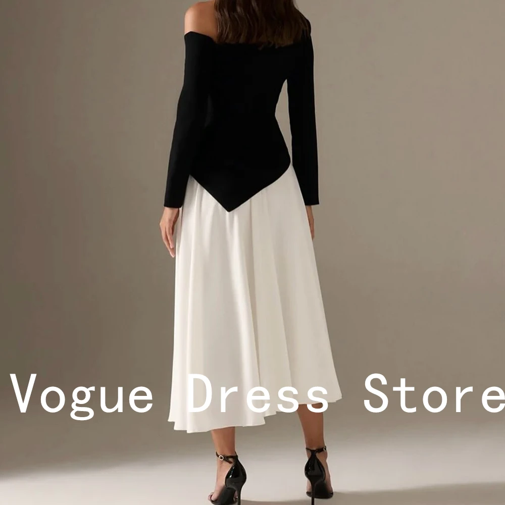 Customized Formal Off The Shoulder Jersey Evening Dress High Quality A-Line Tea Length Long Sleeves Bespoke Occasion G