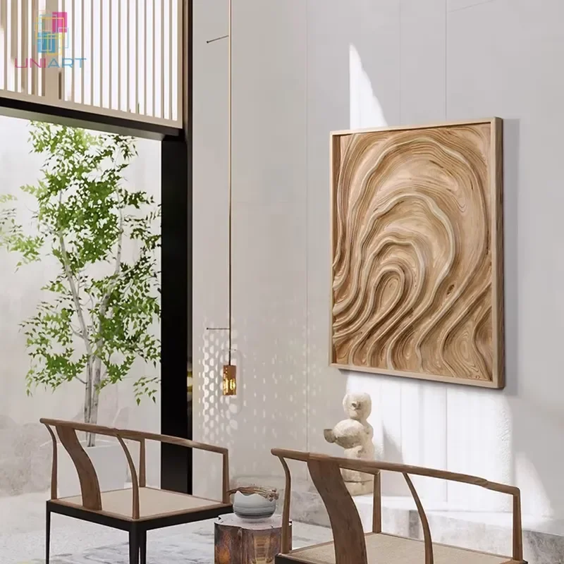 Hotel Artistic Wooden Art Sculpture Wall Deco Handmade Nordic Geometric 3D Relief Wood Art Wabi-Sabi Carved Wood Wall Art 4