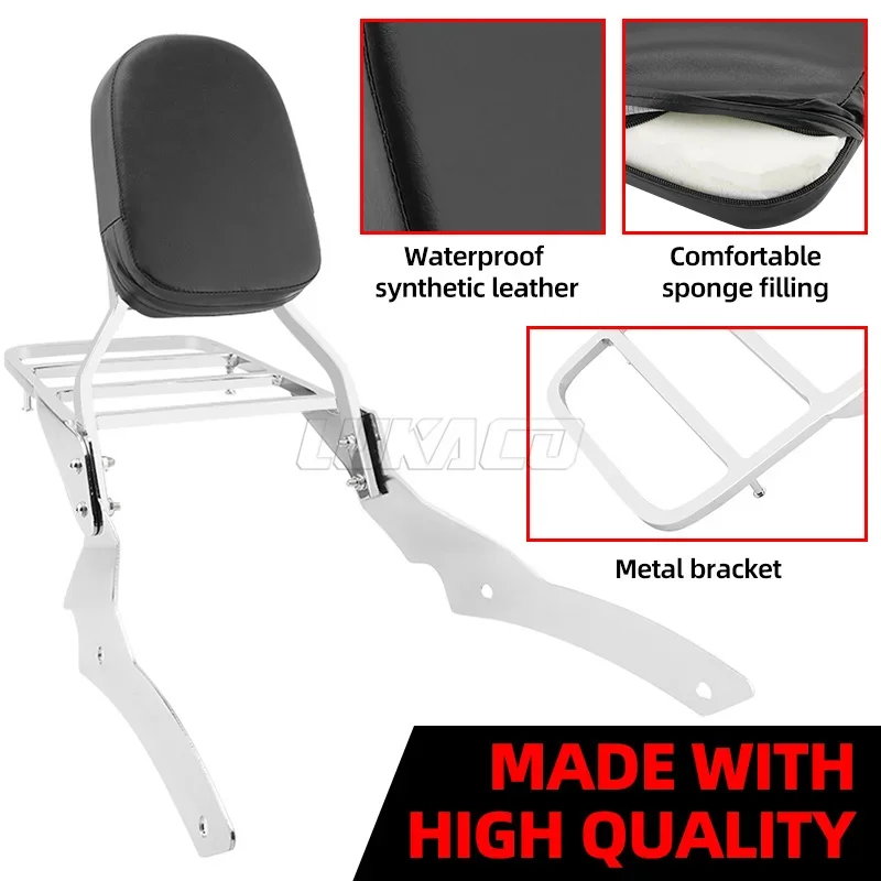 Chrome Motorcycle Passenger Sissy Bar Backrest With Luggage Rack Detachable For Yamaha V-Star XVS400 650 Custom Models 96-17