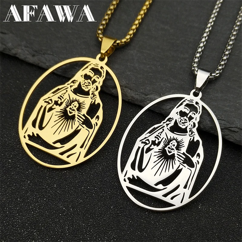 

Catholic Sacred Heart Of Jesus Necklace for Men Women Stainless Steel Gold/Silver Color Scapular Chain Jewelry colar cruscifixo