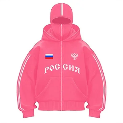 العلم الروسي طباعة هوديي البلوز شارع العليا سستة مقنعين سترة أنثى موضة كم كامل طول نمط آخر