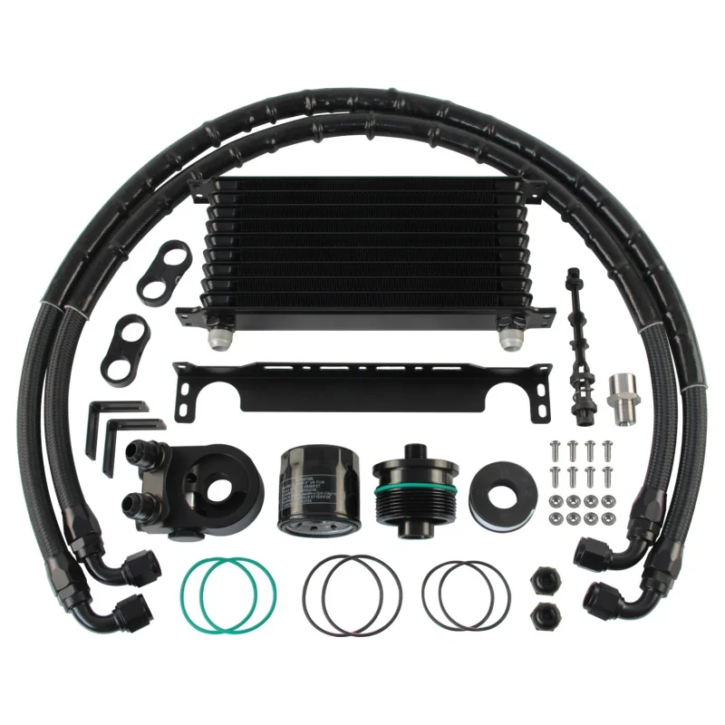 Refroidisseur d'huile noir pour VW Golf GTI + Adaptateur sandwich filtre à huile 10 rangées AN10 Kit MK7 MK7.5 MK8 1.8/2.0T EA888 3ème génération 2013-2020