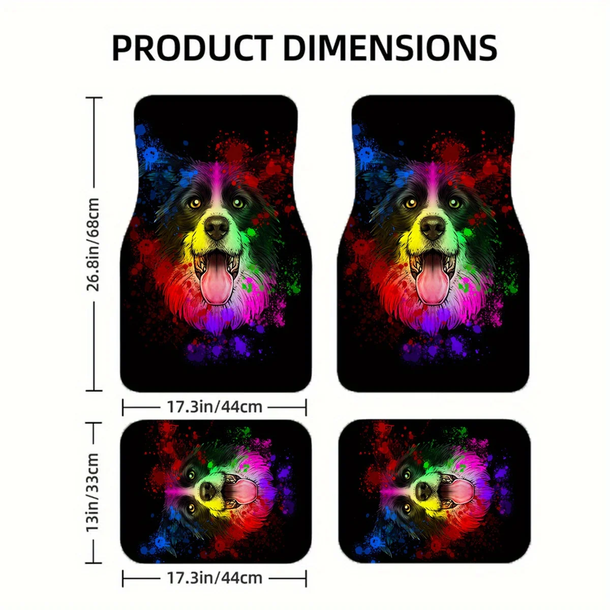 1pc/2pcs/4pcs Border Collie Dog Pattern Fashion Art Car Mats, Universal For All Seasons, Comfortable And Durable, Suitable For M