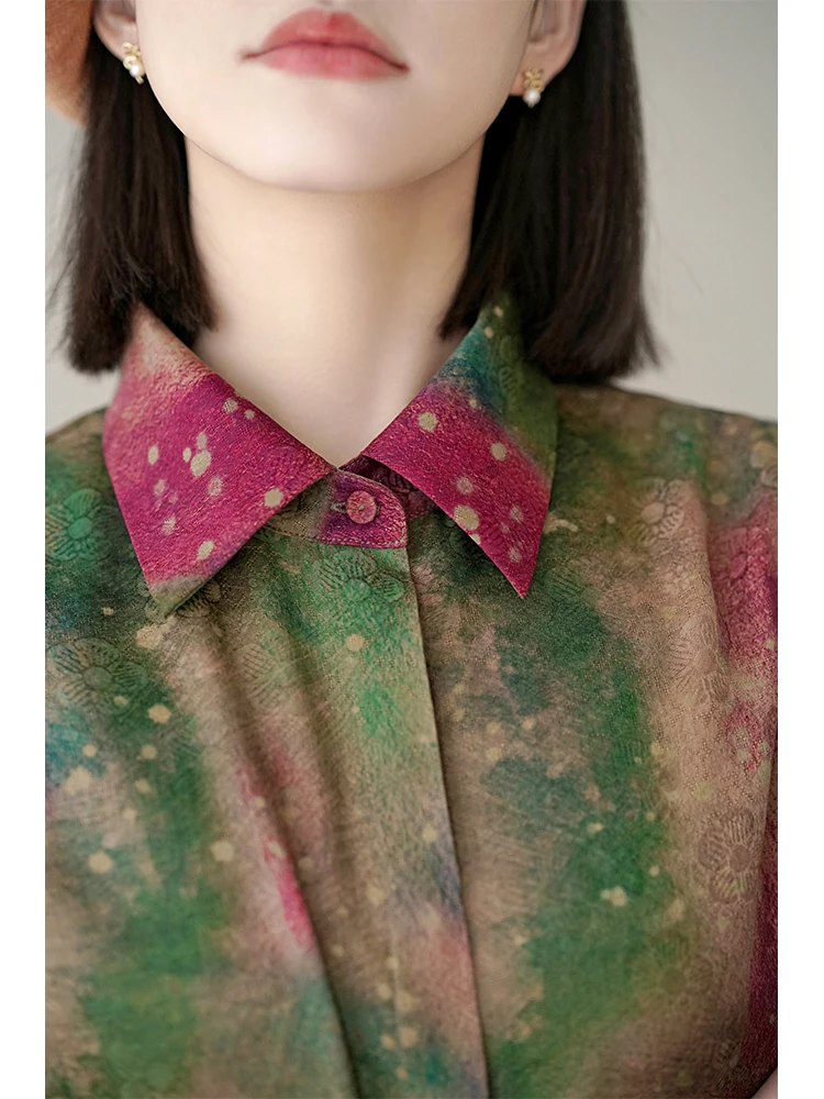 

Шелковая блузка Red Cloud Cloth Young Sle New Chinese Sle Commute Saimei, женская модная свободная блузка с длинным рукавом и воротником