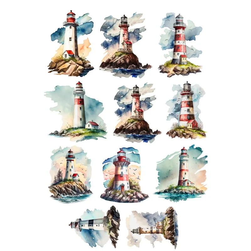 Cute Hand-painted Watercolor Lighthouse Colorful Decoration Sticker To Diy Ablum Diary  waterproof  Decals Fun Classic Toy