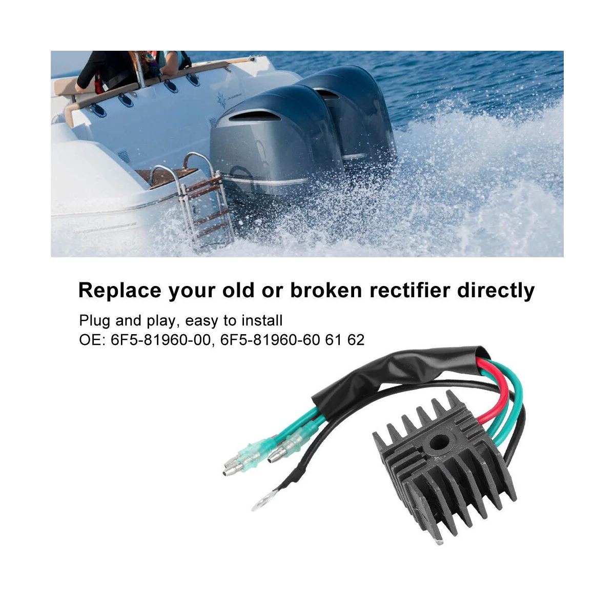 

Rectifier Regulator for Yamaha Mariner Mariner 4Hp‑70Hp 2 Stroke Outboard Accessory 6F5‑81960