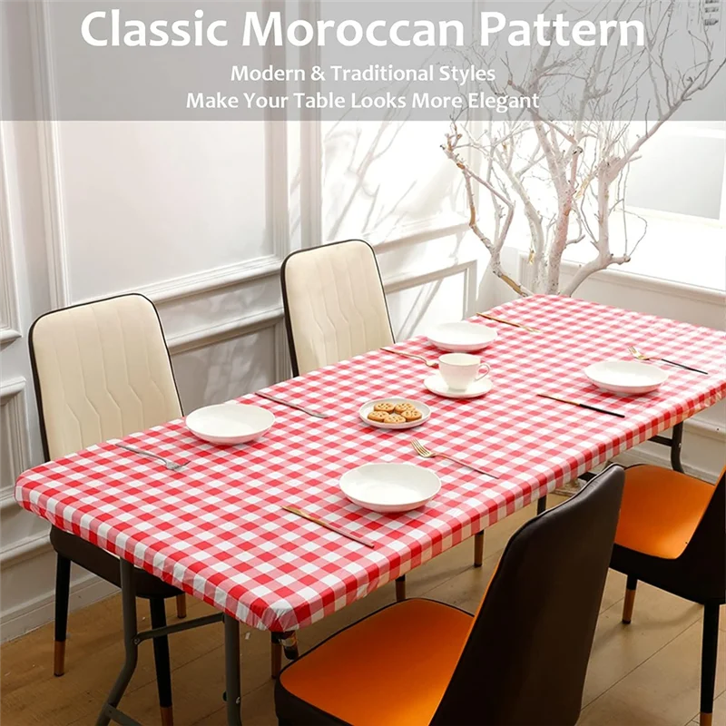 

waterproof tablecloth 3 Pcs Fitted Tablecloth for TableStretch Waterproof Elastic Vinyl Picnic Table Cover with Flannel Backed L