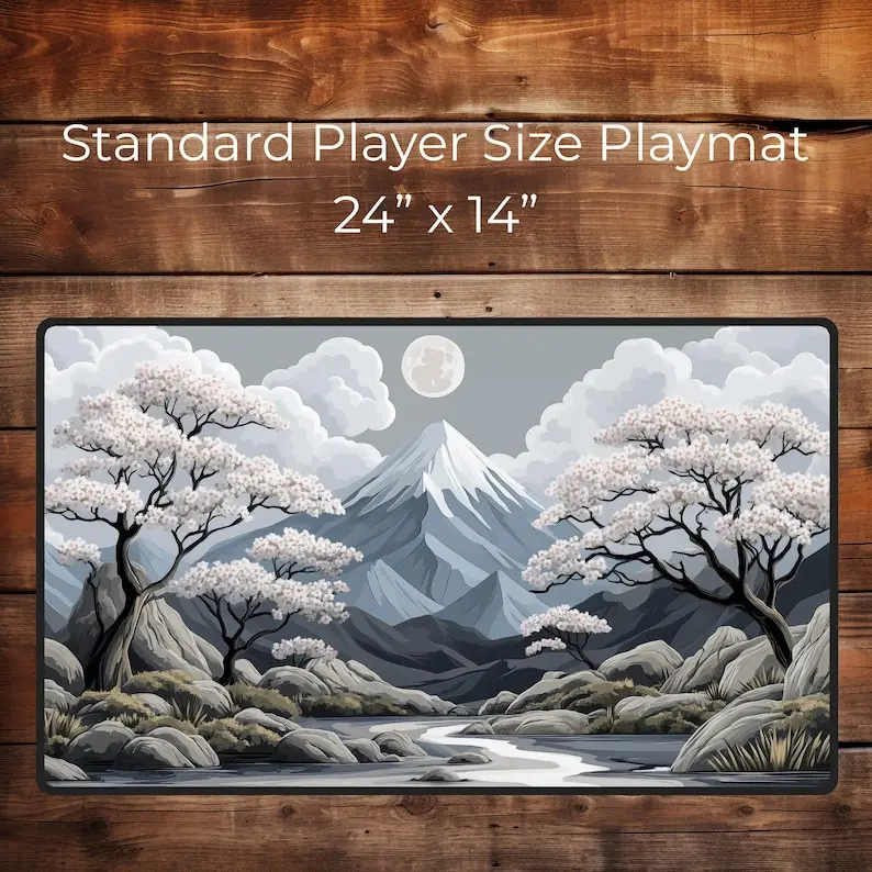 Moonlit Mountain Blossom Mouse Pad Cute Mt Fuji Inspired Sakura Desk Pad gaming keyboard mat Custom Play Mat for Gamer Playmat