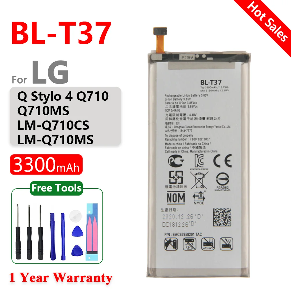 Genuine BL-T37 Battery For LG V40 ThinQ Q710 Q8 2018 Version Q815L Bateria BL T37 3300mah Mobile Phone Batteries+Free Tools