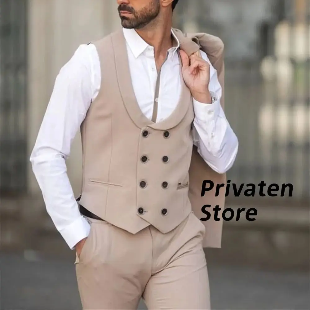 

Men's Vest Double Breasted Shawl Collar Khaki Slim Fit Sleeveless Jacket Custom Plus Size Waistcoat chalecos para hombre