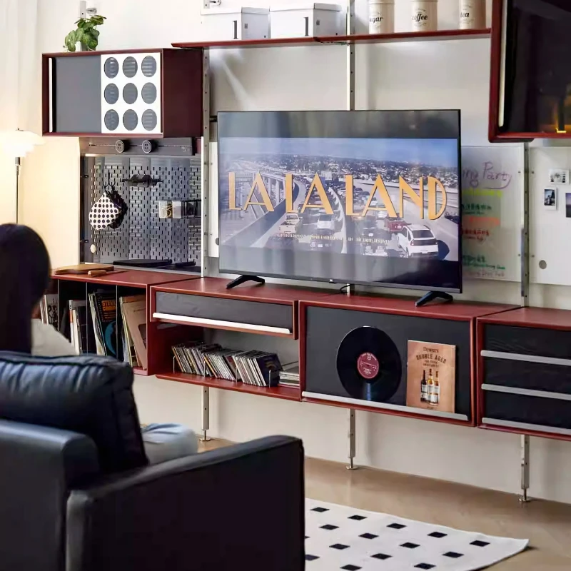 Wall-mounted system Vintage wall shelf Medieval bookcase Background wall storage rack TV wall Entrance cabinet